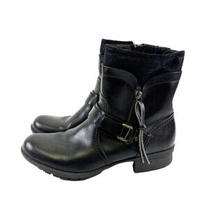 Clarks Riddle Avant Ankle Boot Moto Black Zipper Buckle Strap Heel Womens 9.5